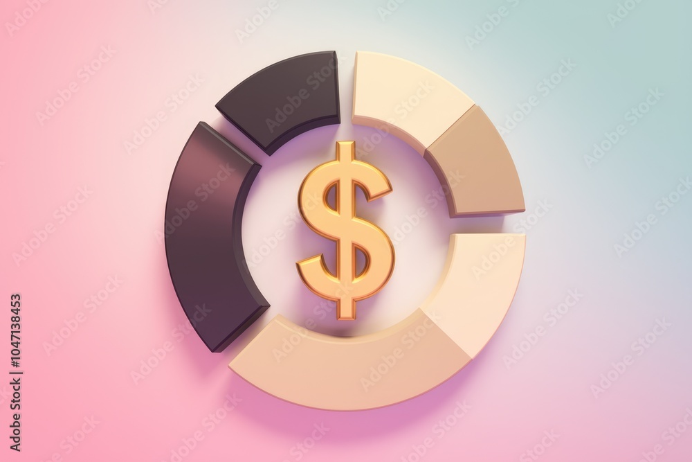 Aufkleber a gold dollar sign sits in the center of a pie chart representing financial data.