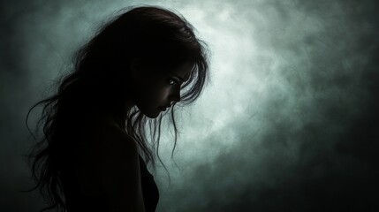 Fototapeta premium Silhouette of a Woman with Dark Hair and an Intense Gaze