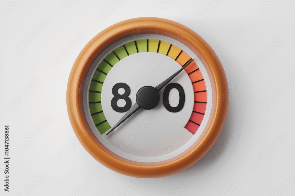 Poster a circular gauge with a needle pointing to 800 indicating a high level.