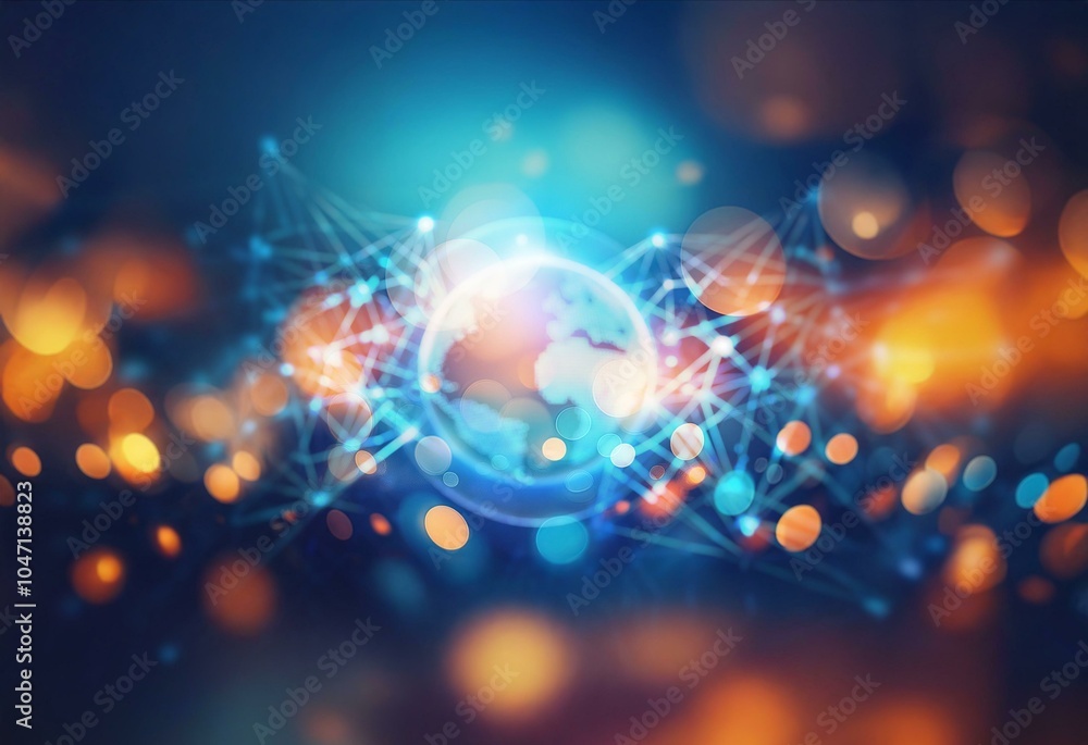Poster a digital illustration of a glowing blue globe connected by a network of lines, representing global 