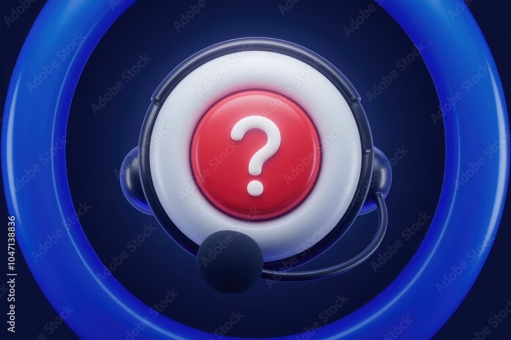 Aufkleber A 3D rendering of a headset with a red button with a white question mark.