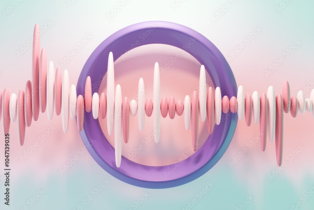 Poster abstract 3d rendering of a wave pattern with a purple ring.
