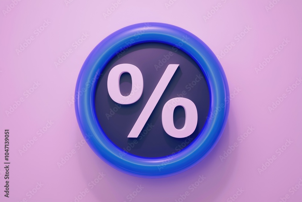 Poster a white percentage symbol inside a blue circle with a transparent background.
