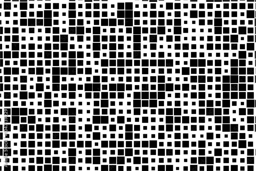 Aufkleber abstract design showcasing a rhythmic arrangement of black squares in diverse sizes across a white s