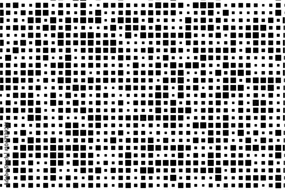 Aufkleber abstract design showcasing a rhythmic arrangement of black squares in diverse sizes across a white s