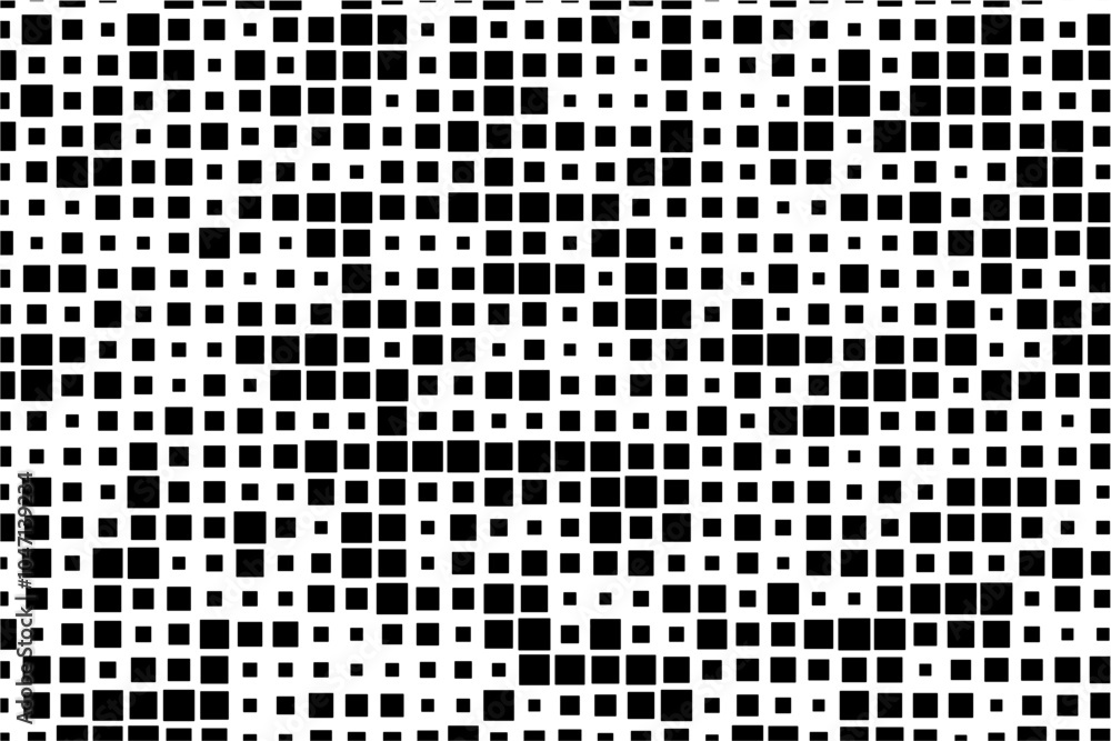 Aufkleber abstract design showcasing a rhythmic arrangement of black squares in diverse sizes across a white s