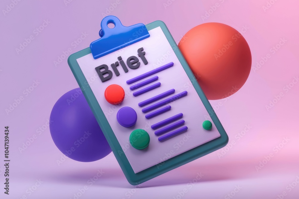 Poster a 3d illustration of a clipboard with the word brief and a checklist.