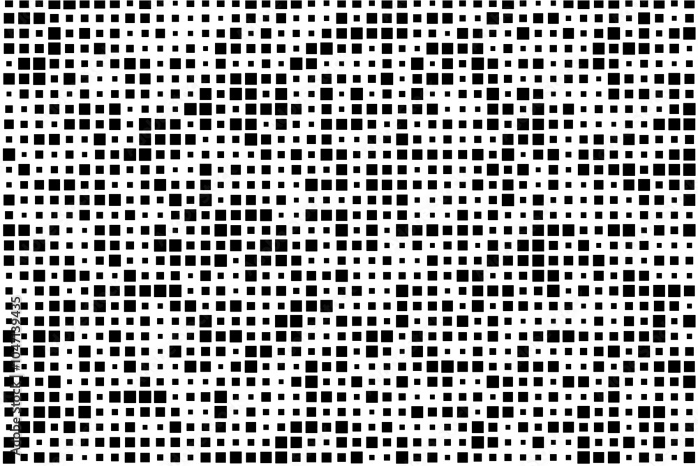 Aufkleber abstract design showcasing a rhythmic arrangement of black squares in diverse sizes across a white s
