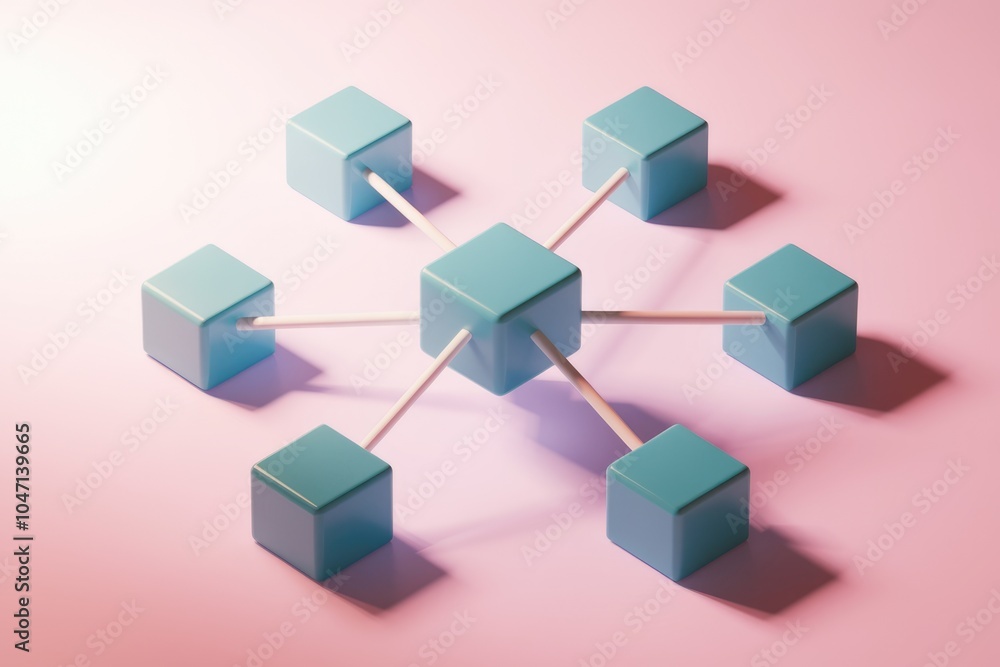 Aufkleber A central cube connected to five other cubes by thin rods  forming a star like structure.