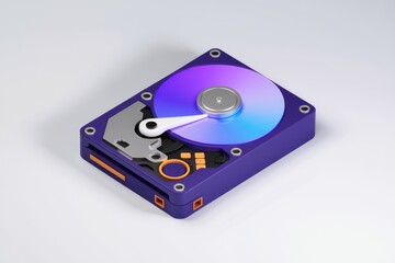 Fototapeta premium A purple hard drive with a spinning blue and purple disk.