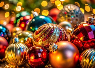 Macro Photography of Christmas Ornaments Capturing Festive Details and Colors for Holiday Decor