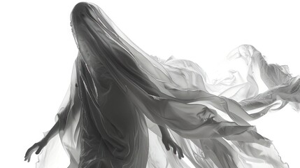 Isolated ghost figure hovering in the air on a white background