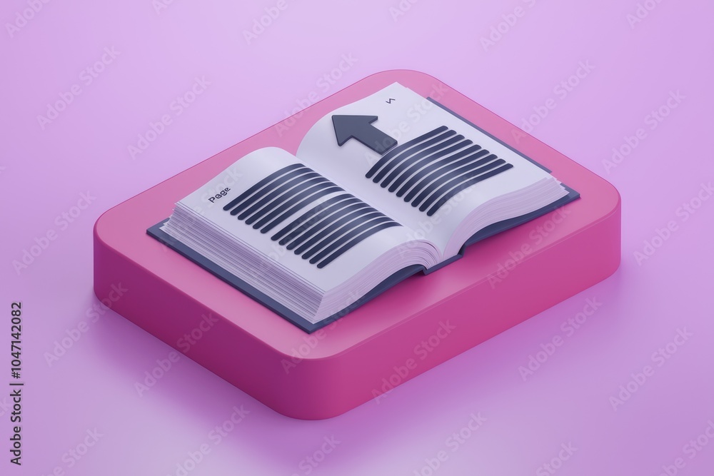 Poster An open book with an arrow pointing upwards  symbolizing knowledge and learning.