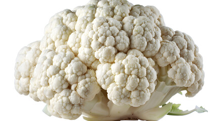 A head of cauliflower with white florets, isolated on white background
