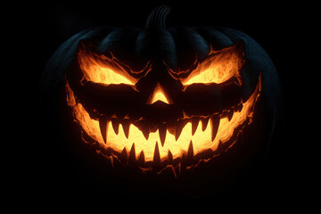 Naklejka premium Candlelit Pumpkin with Sharp Teeth and Glowing Eyes