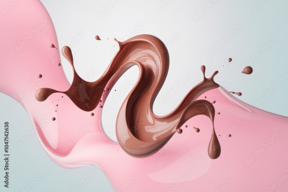 Poster Chocolate and pink liquid splash creating a dynamic abstract shape.