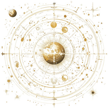 Mystical Gold Esoteric Cosmic Elements Composition