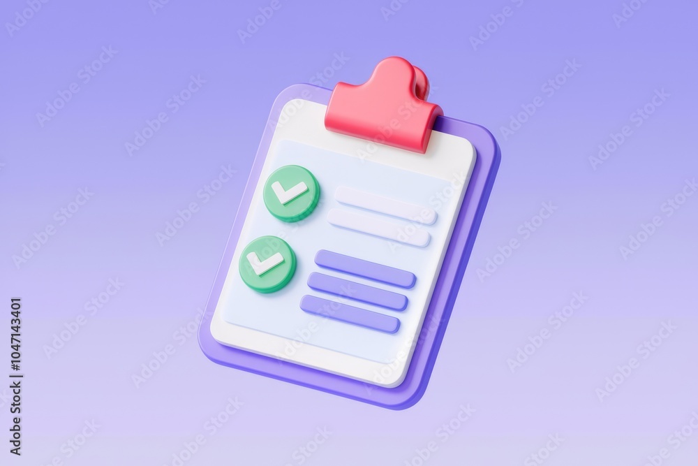 Poster A 3D rendering of a clipboard with two checkmarks  representing a completed task or checklist.