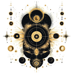 Obraz premium Mystical Cosmic Elements in Gold Composition Vector