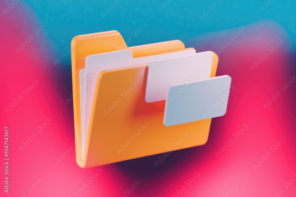 Fototapete A 3D rendering of a yellow folder with white tabs  symbolizing organization and storage.