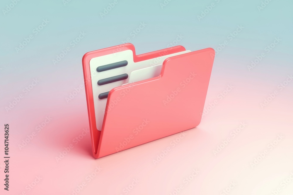 Poster A 3D rendering of a pink folder icon with a document inside  on a gradient background.