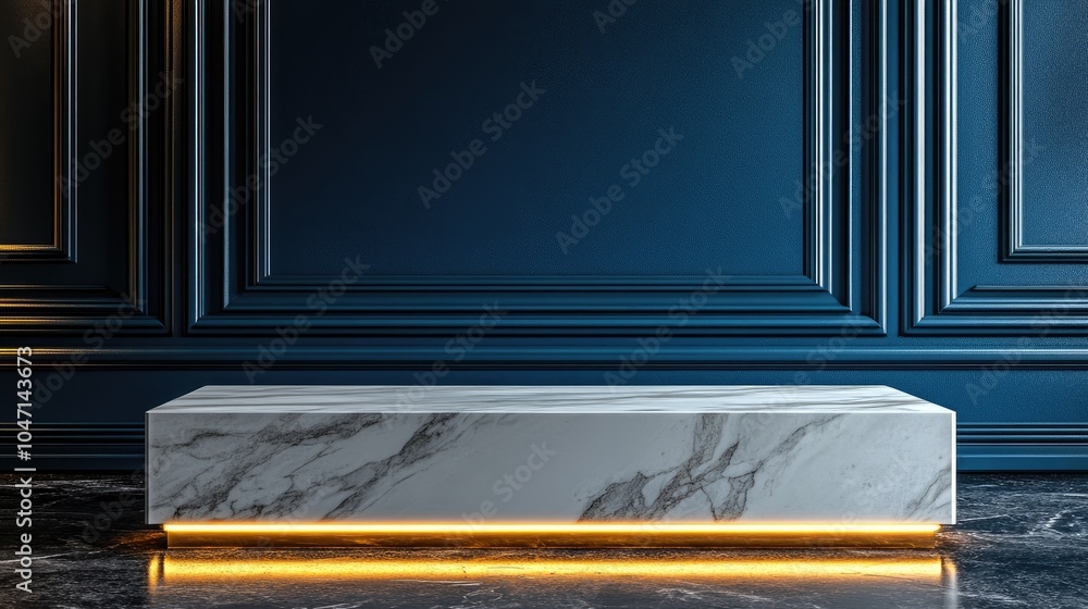 Poster Elegant Marble Display Table with Ambient Lighting