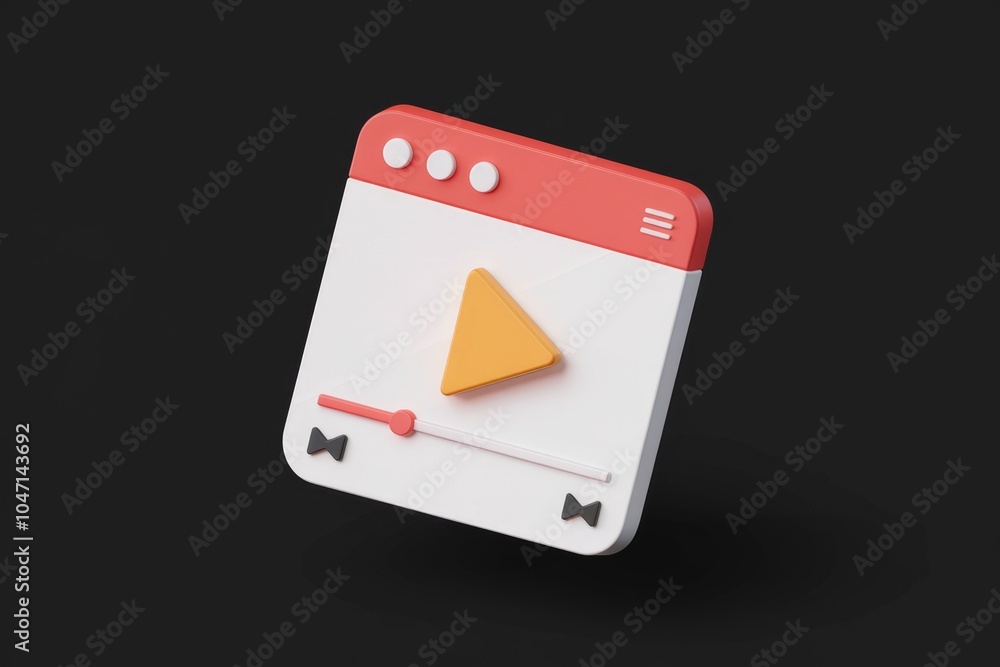 Poster 3D rendering of a video player icon with play button.