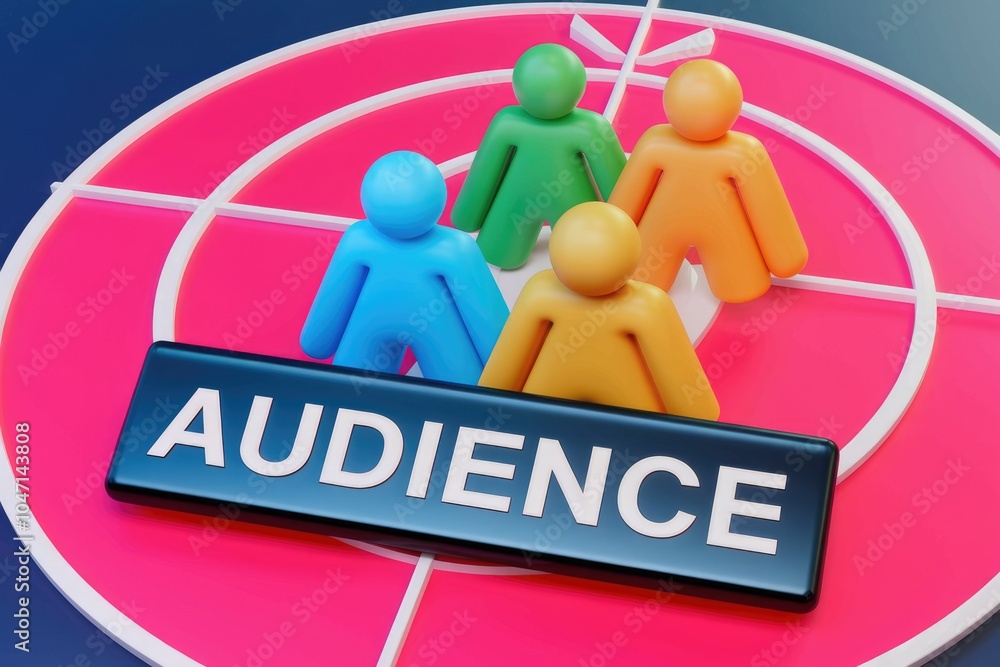 Poster Four colorful figures standing on a target with the word Audience in front.