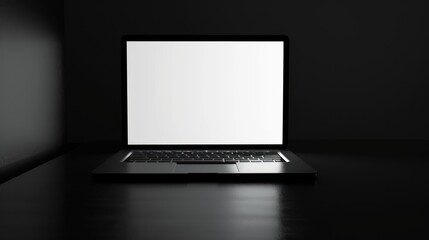 Fototapeta premium A Laptop with a Blank White Screen in a Dark Room