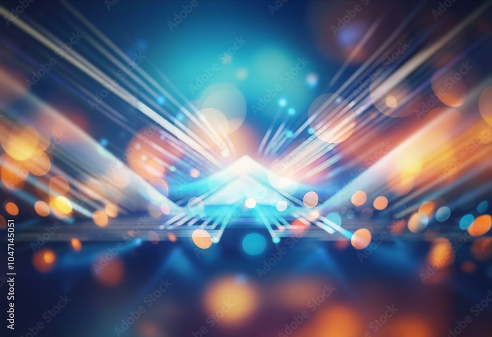 Poster abstract digital art depicting a glowing blue and white grid pattern, with blurry lines of light sho