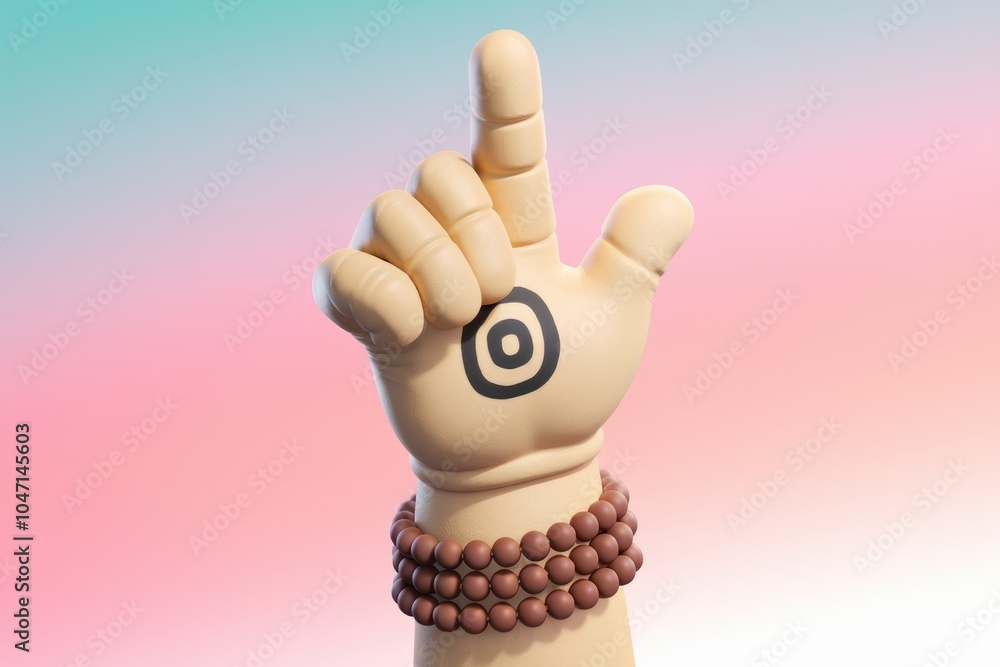 Poster a cartoon hand with a target drawn on it pointing upwards.