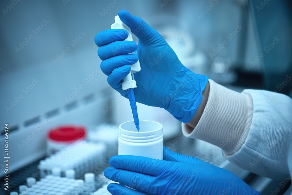 Leinwandbilder a scientist in a lab uses a pipette to dispense liquid into a container.