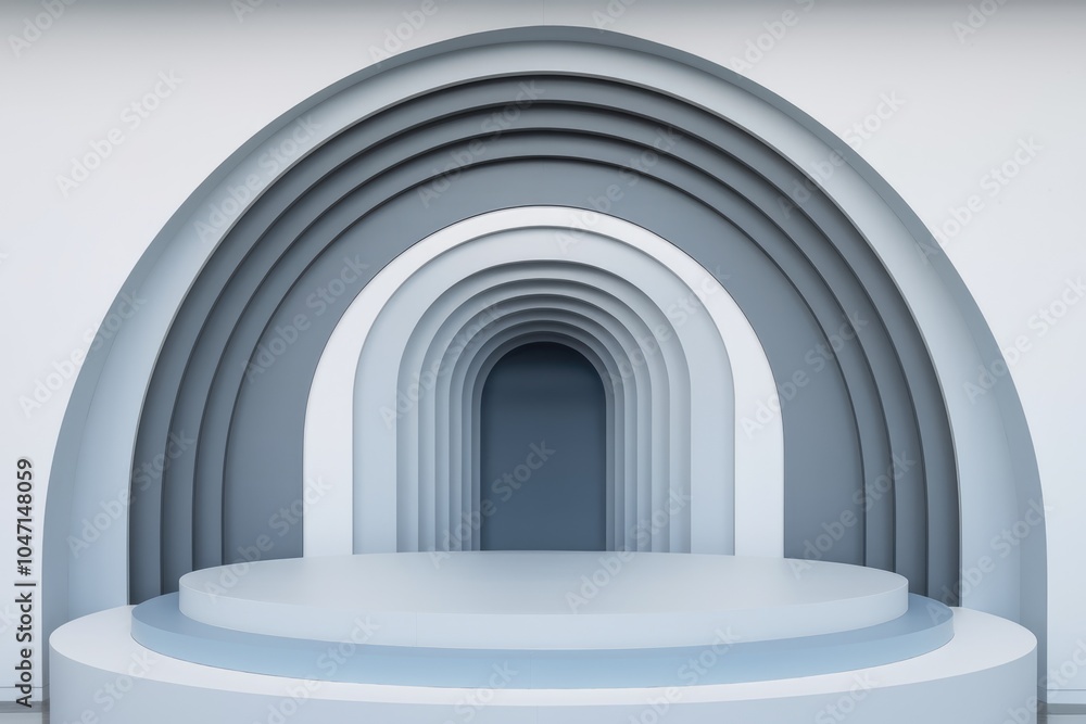 Poster Abstract 3D rendering of a stage with multiple archways.