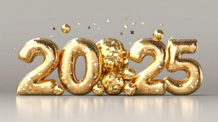 3d gold 2025 happy new year on Isolated transparent background png. generated with AI