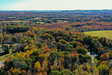 Blairstown NJ Warren County countryside on a bright fall day overlooking farmlands aerial