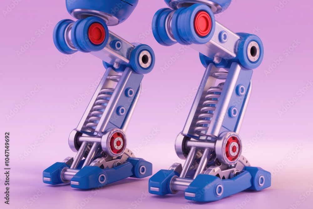 Poster Close up of a robotic leg with intricate mechanical details.