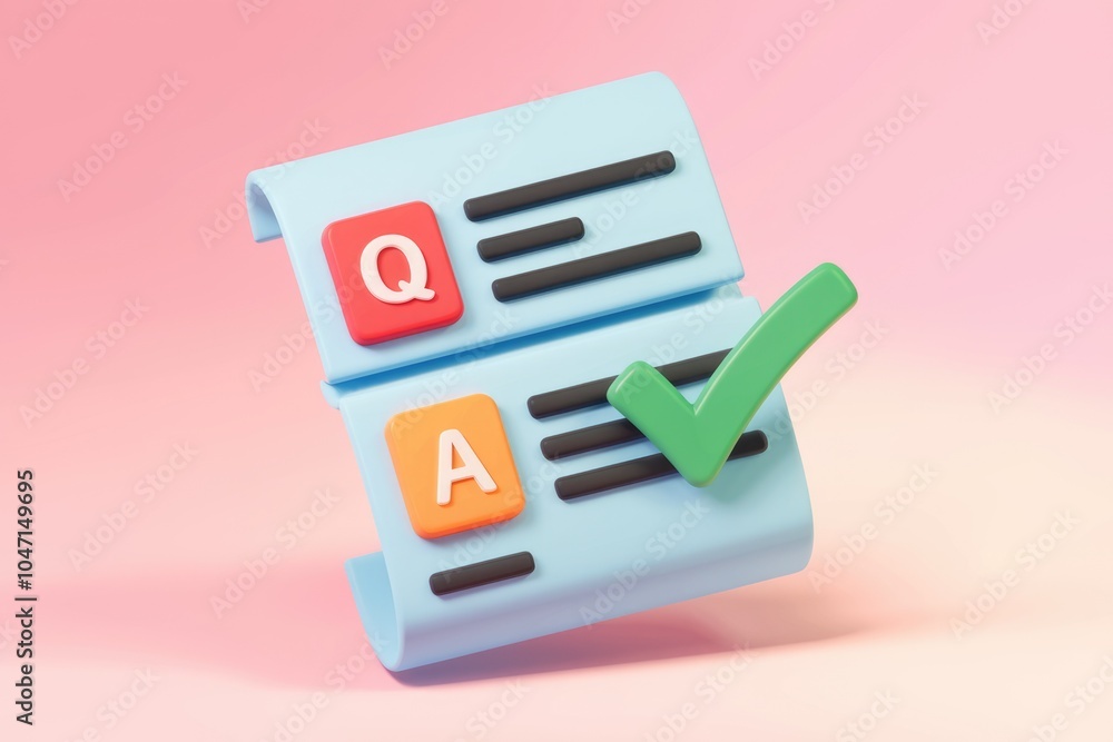 Aufkleber a 3d illustration of a q&a document with a green checkmark.