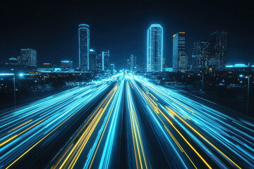 Fototapeta premium Long exposure of traffic and tall buildings