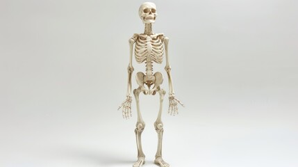Isolated Halloween skeleton figure in a standing pose on a white background