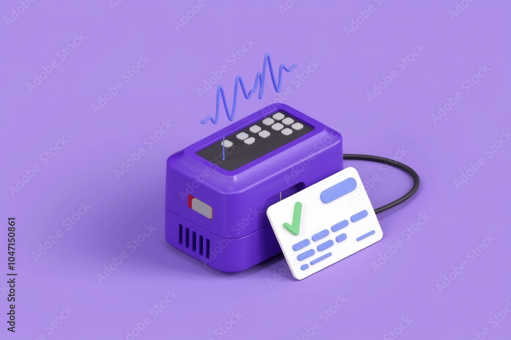 Poster A purple device with a credit card  symbolizing secure and fast transactions.