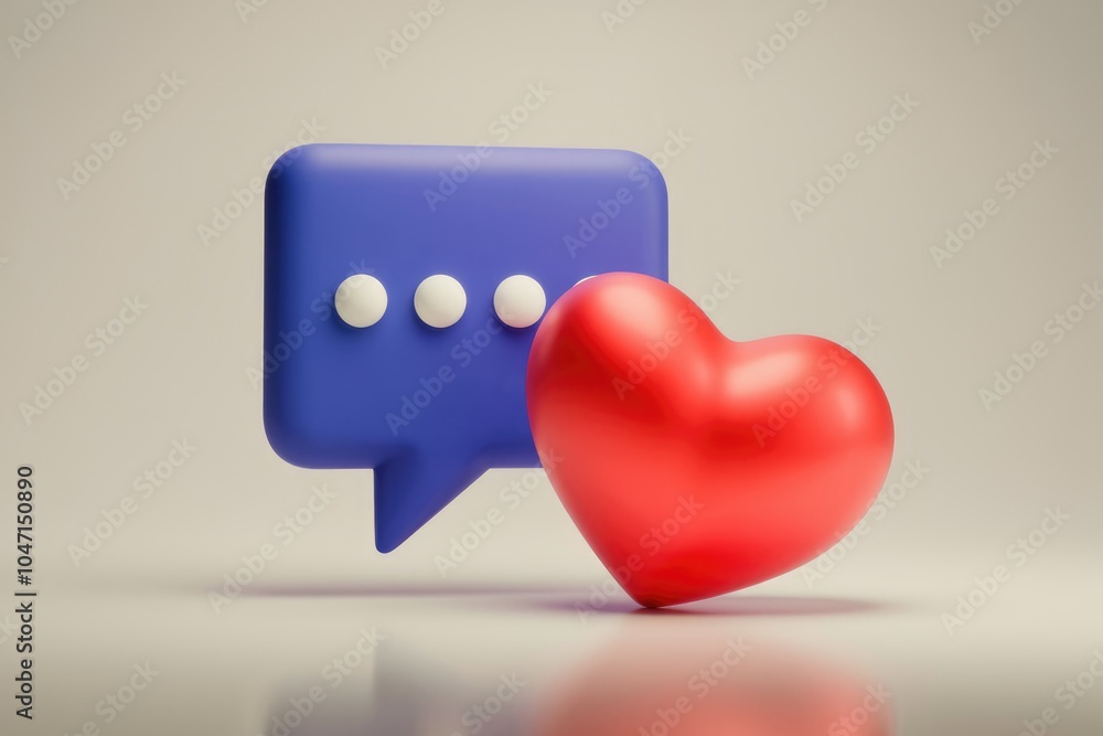 Poster a blue speech bubble with three white dots and a red heart symbolizing love and communication.