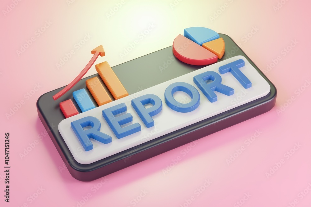 Aufkleber A 3D illustration of a report icon with a graph and pie chart.