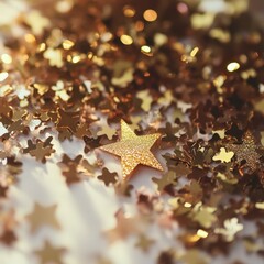 Sparkling golden stars and snowflakes on a festive background