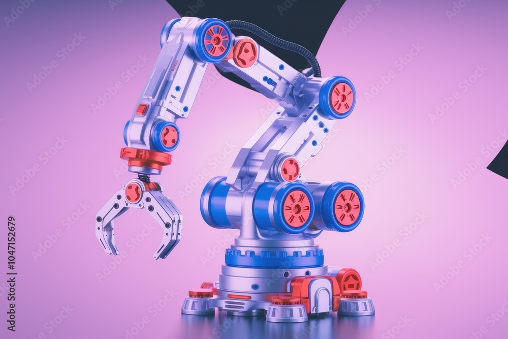 Poster A robotic arm with a claw like gripper  designed for automation.