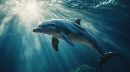 Obraz premium Playful Dolphins Swimming in a Calm Blue Ocean