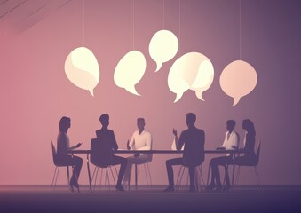 Business team meeting with speech bubbles