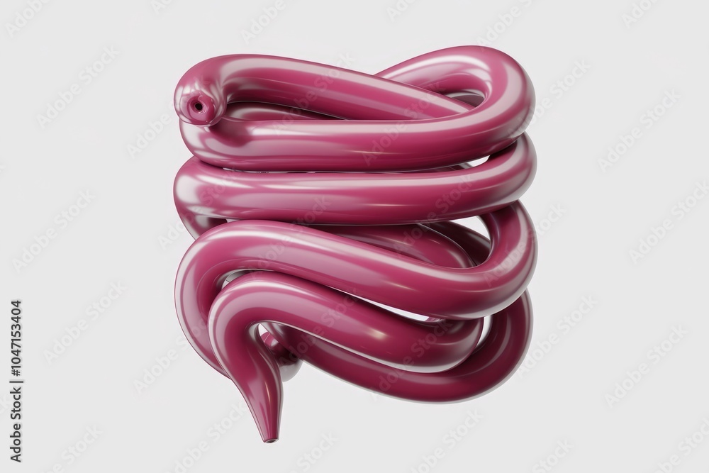 Poster a 3d rendering of a glossy pink intertwined tube.
