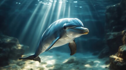 Playful Dolphins Swimming in a Bright Underwater Scene