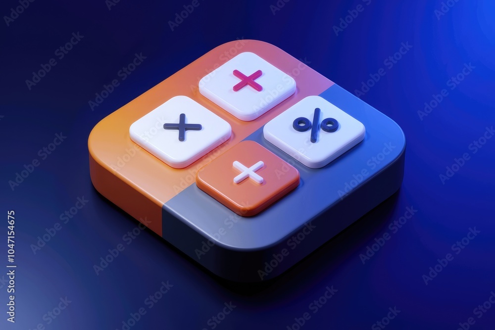 Poster A 3D rendered icon depicting basic calculator functions.