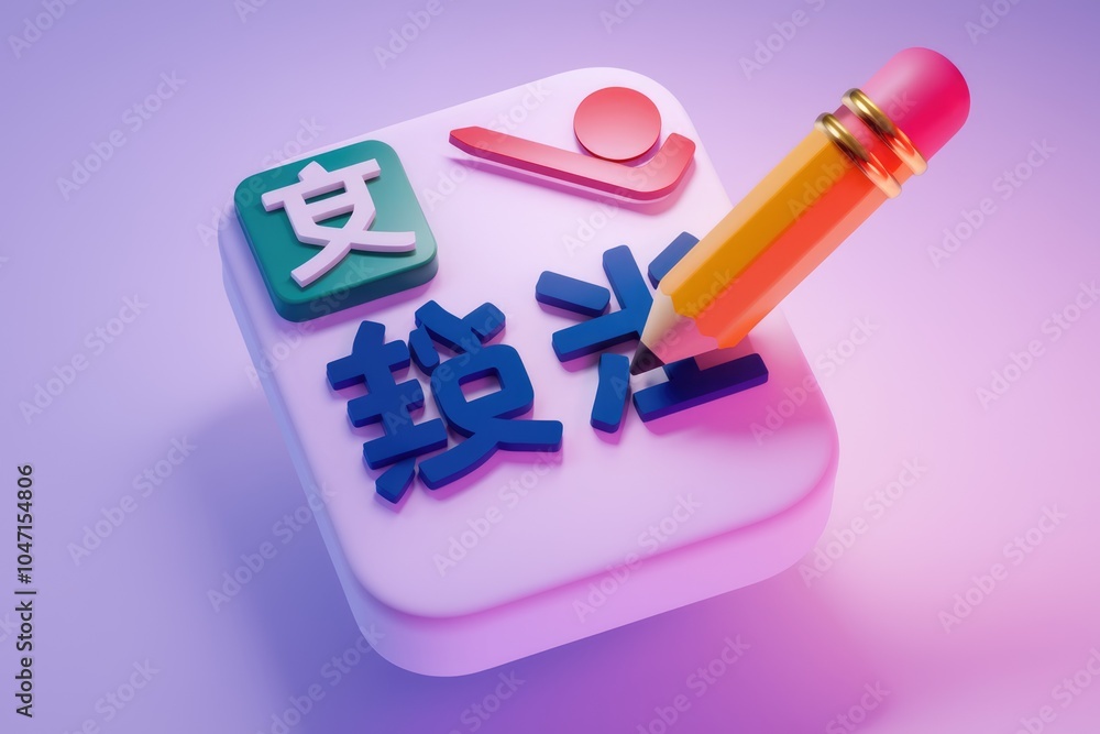 Aufkleber A pencil resting on a square button with Chinese characters and a red person icon.